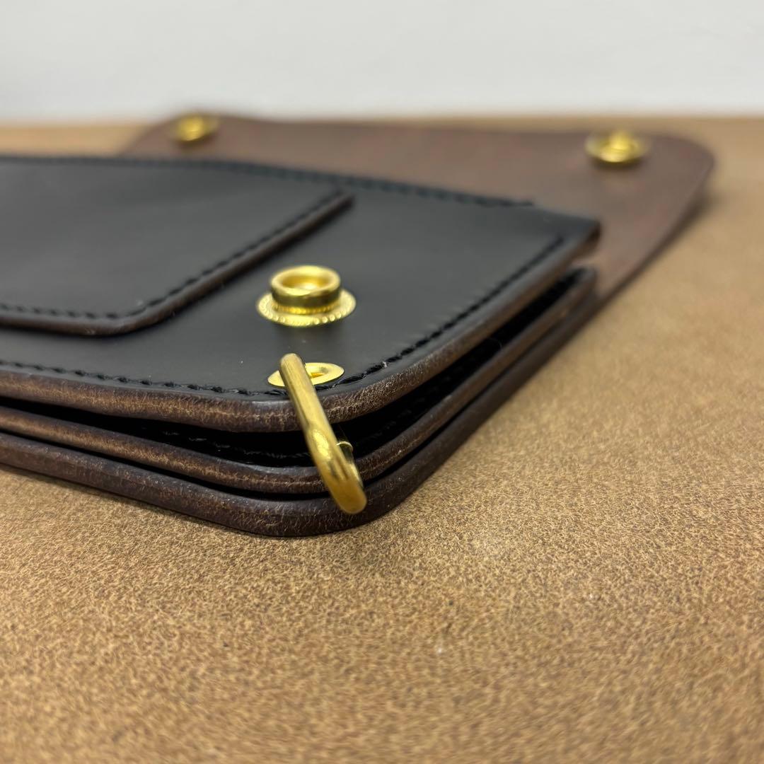 クロムエクセル　トラッカーウォレット　黒　茶心　3層　HORWEEN