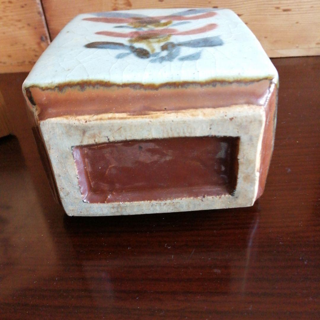 益子焼　河井武一　花紋角壺　18.5cm