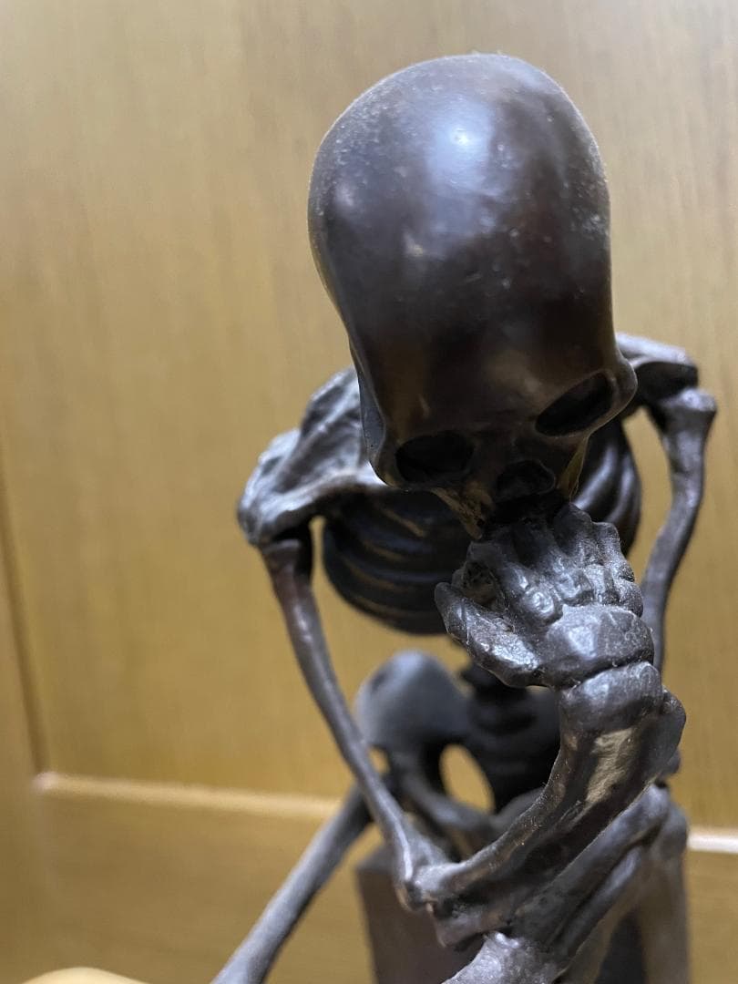 美品】 純ブロンズ製（台座：大理石） スケルトンシンカー 考える骸骨