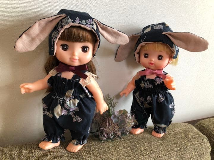 お人形 ハンドメイド服＊No.169シャーリングサロペット＋うさみみサロペット