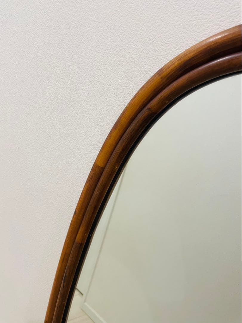 アンティーク ラタン 天然木 壁掛け鏡 ウォールミラー