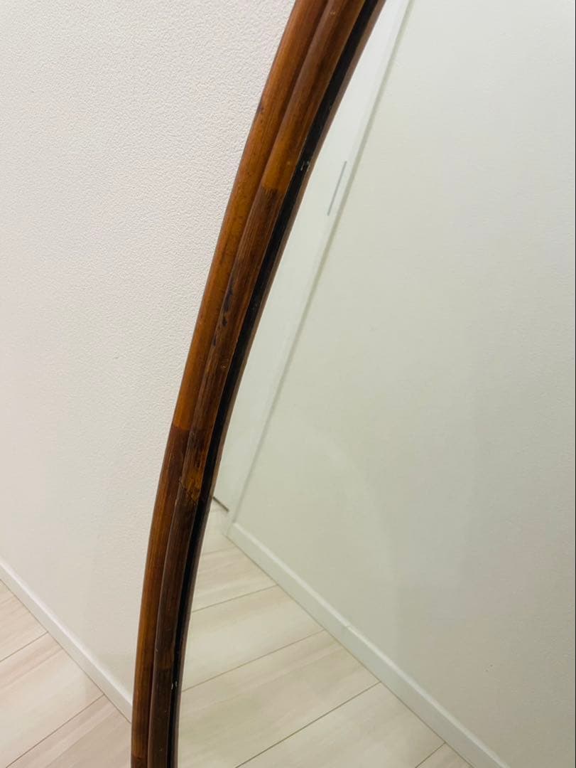 アンティーク ラタン 天然木 壁掛け鏡 ウォールミラー