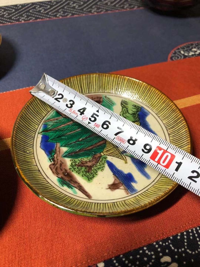 吉田屋窯　青九谷　古九谷　九谷焼　青手　豆皿　鑑賞陶器　蔵出し　角福　4客