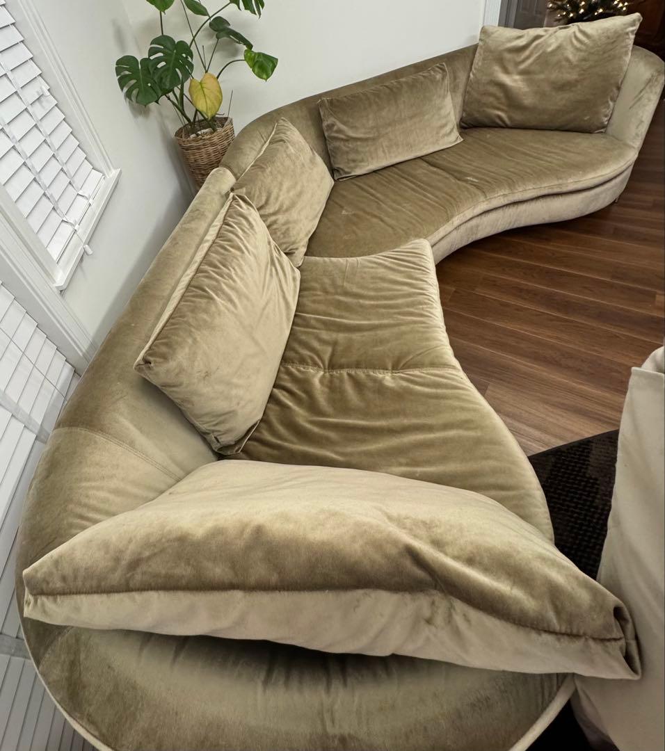 Domicilコーナーソファ ベージュ ファブリック　 ベルベット調 H035