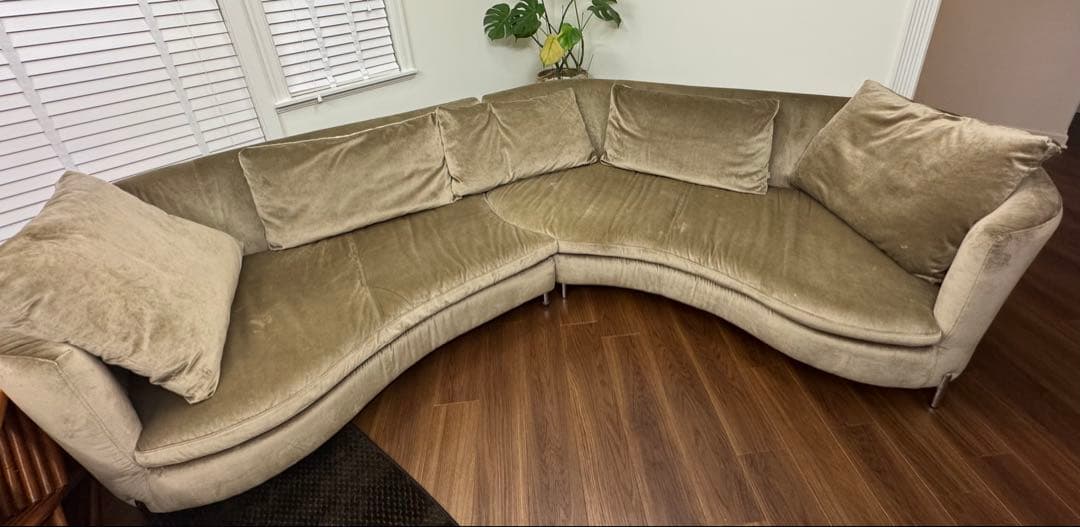 Domicilコーナーソファ ベージュ ファブリック　 ベルベット調 H035