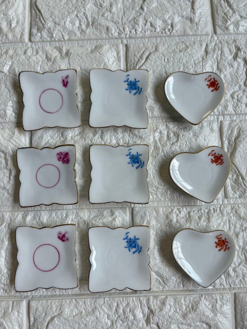 【未使用/箱付】ヘレンド HEREND アポニー豆皿9枚セット（赤青ピンク）希少