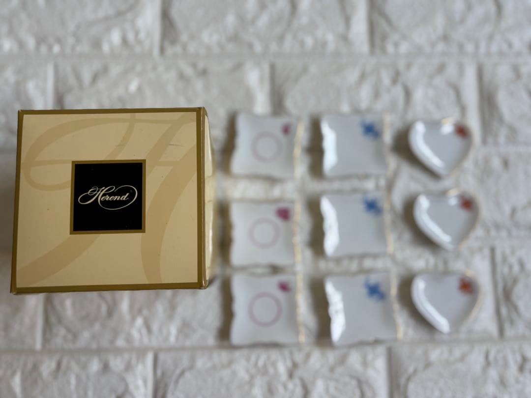 【未使用/箱付】ヘレンド HEREND アポニー豆皿9枚セット（赤青ピンク）希少