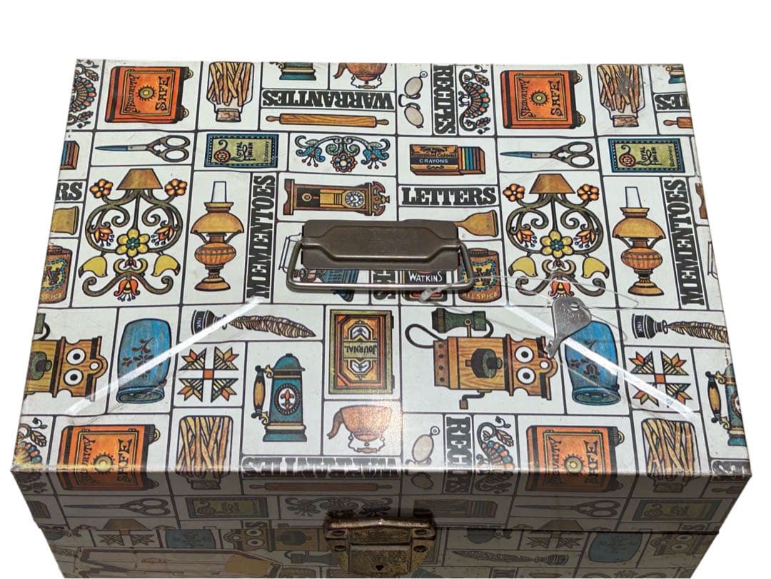 アンティーク 雑貨 70s ビンテージ 総柄 メタルボックス USA 小物入れ