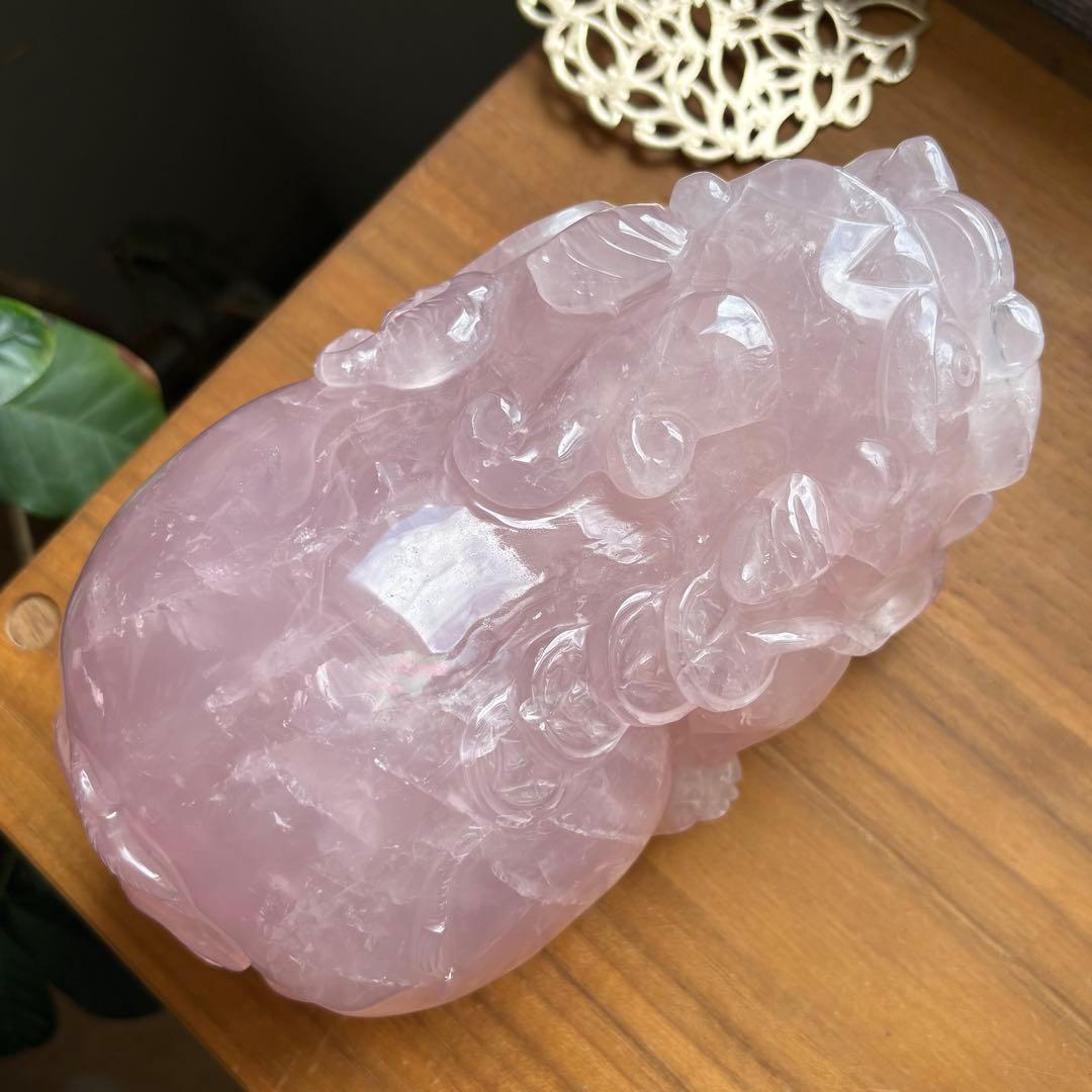 大型サイズ 天然石ローズクォーツ 貔貅（ひきゅう）置物2.8kg