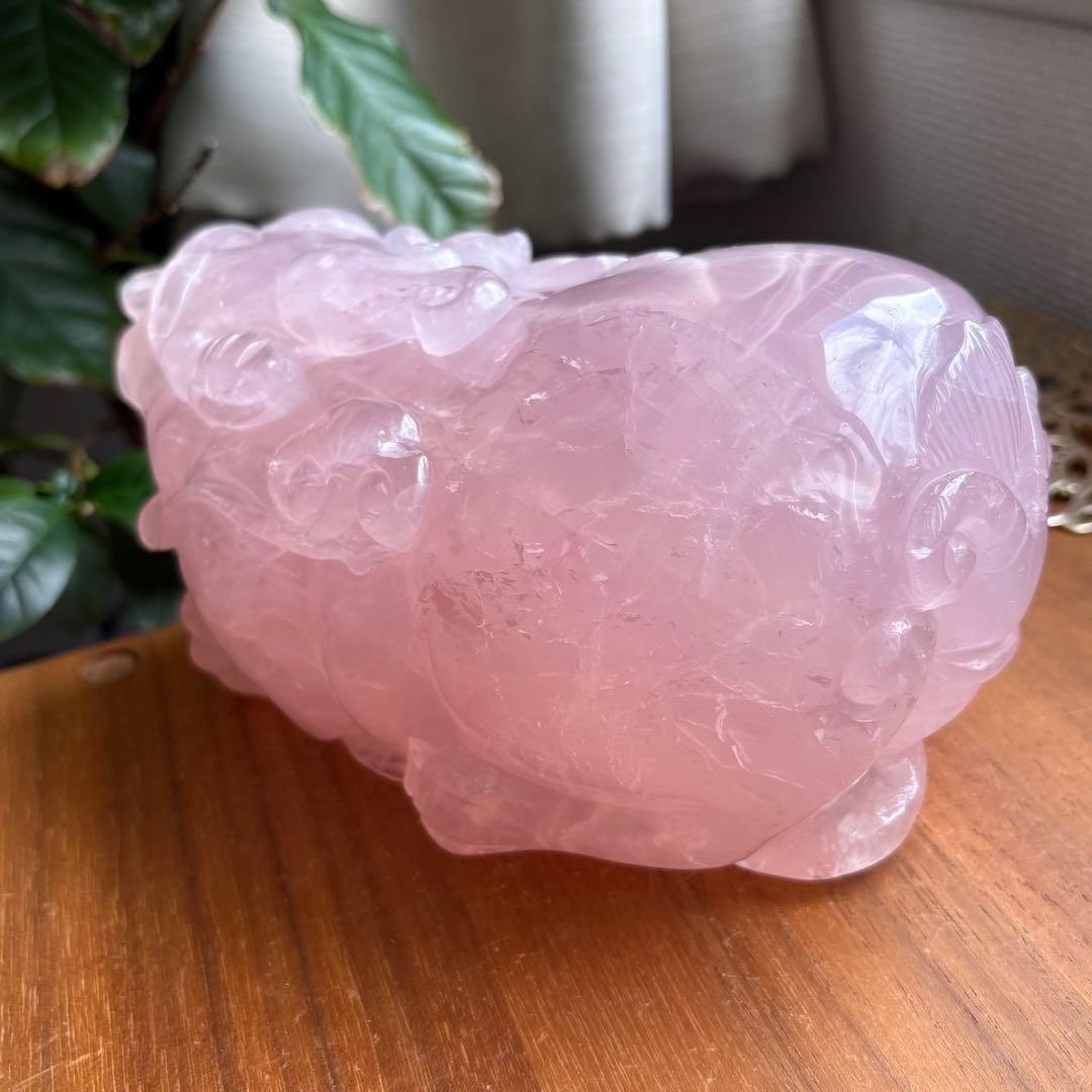 大型サイズ 天然石ローズクォーツ 貔貅（ひきゅう）置物2.8kg