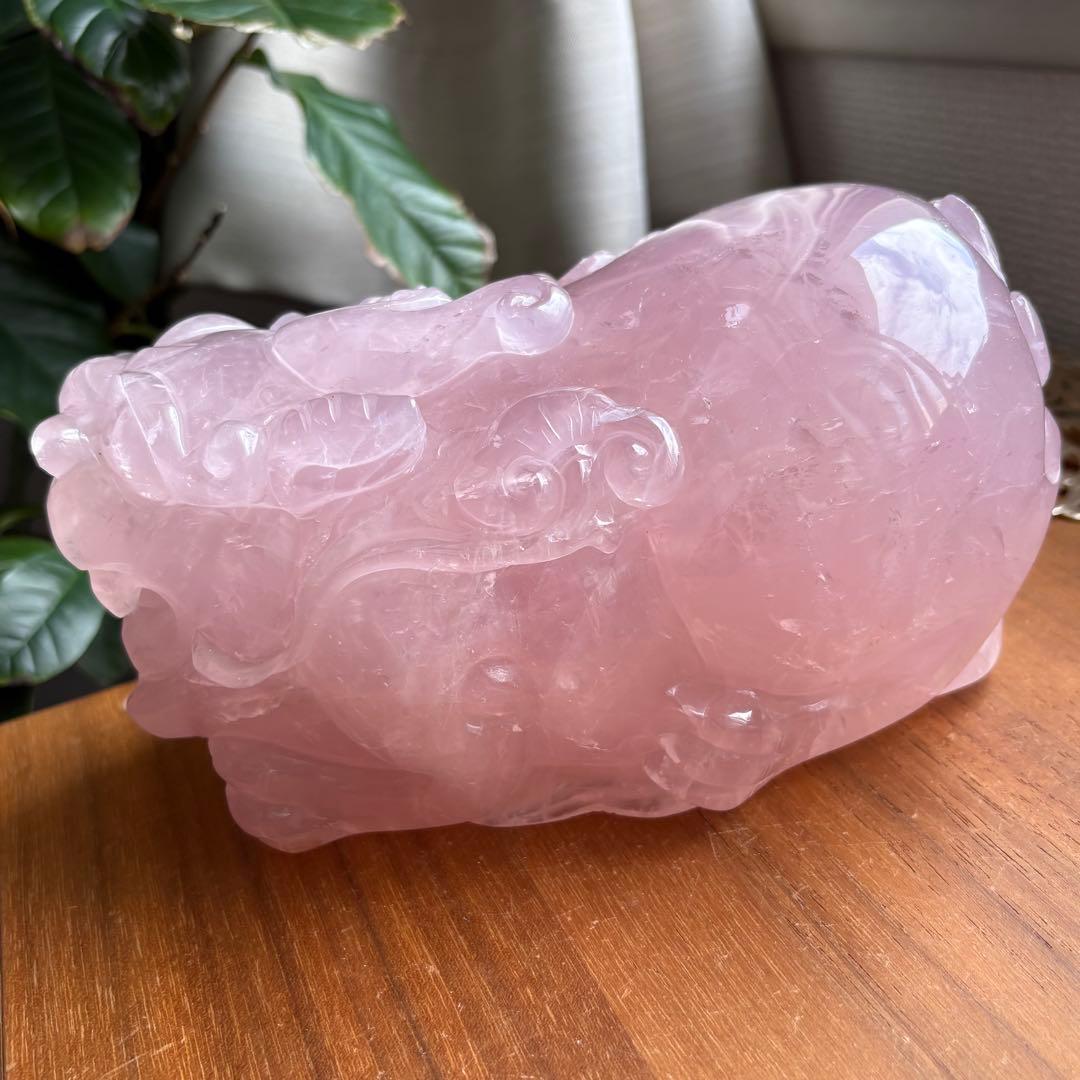 大型サイズ 天然石ローズクォーツ 貔貅（ひきゅう）置物2.8kg