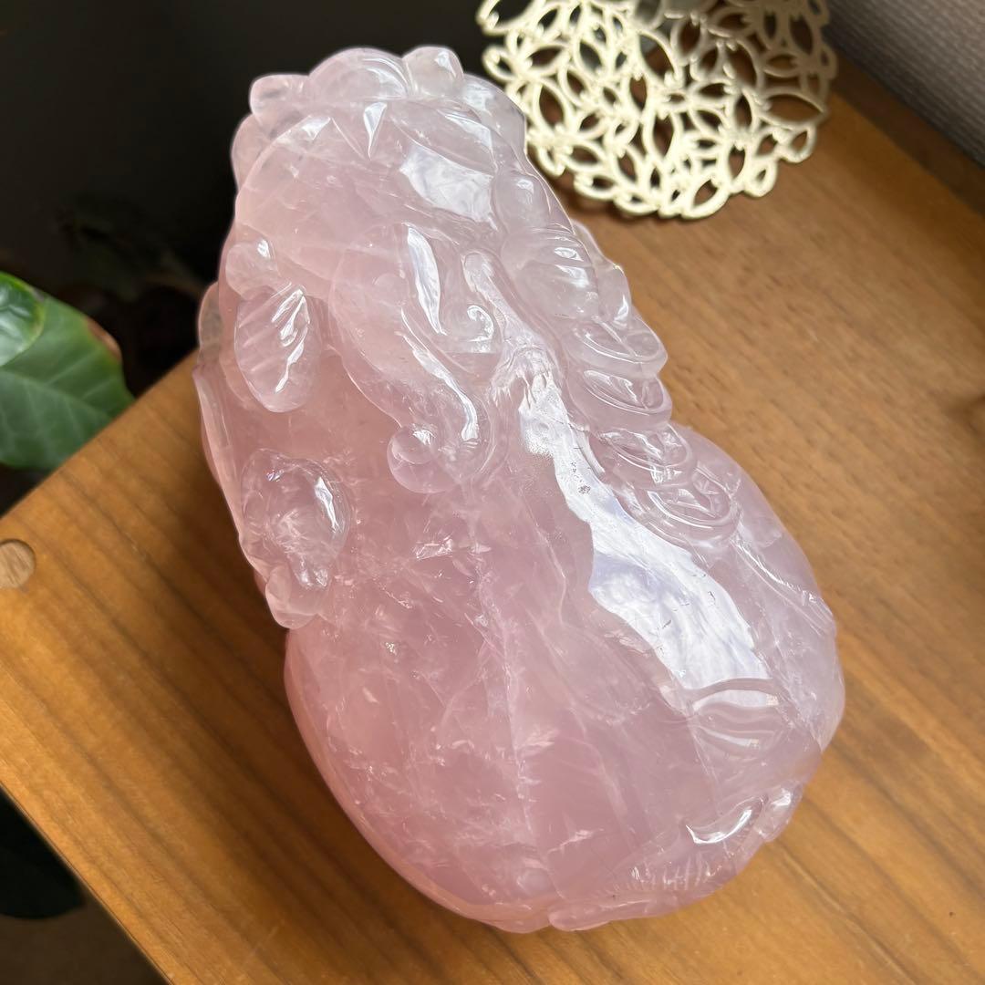 大型サイズ 天然石ローズクォーツ 貔貅（ひきゅう）置物2.8kg