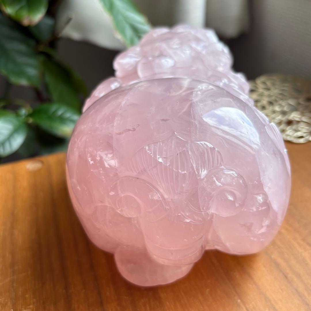 大型サイズ 天然石ローズクォーツ 貔貅（ひきゅう）置物2.8kg