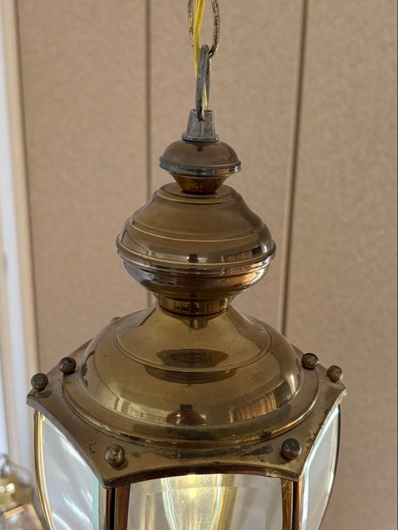 フランスアンティーク 六角形 ランタン型 真鍮 ペンダントランプ 吊り下げ式