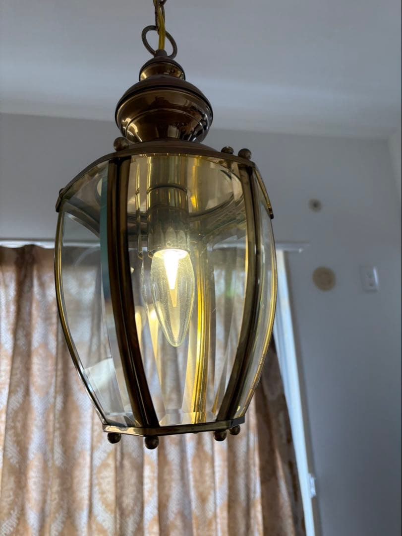 フランスアンティーク 六角形 ランタン型 真鍮 ペンダントランプ 吊り下げ式
