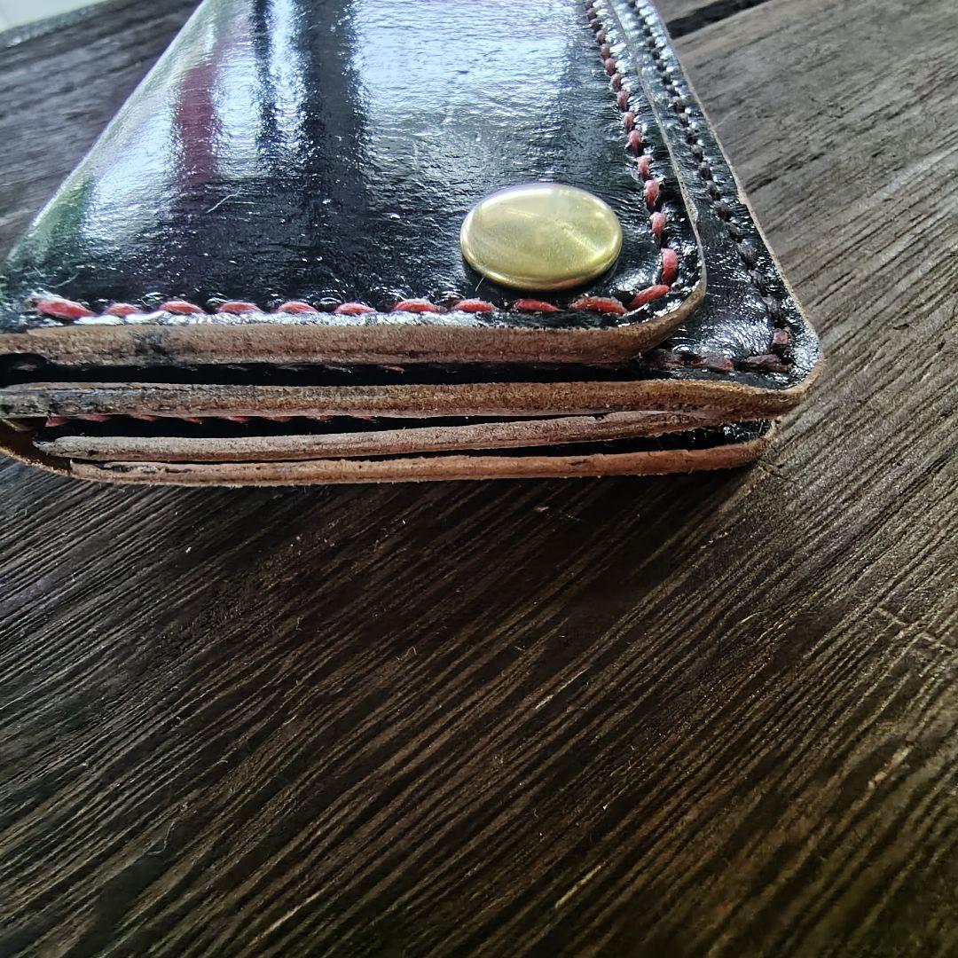 ミドルサイズ トラッカーウォレット 黒 赤いバラ 手染め (80)