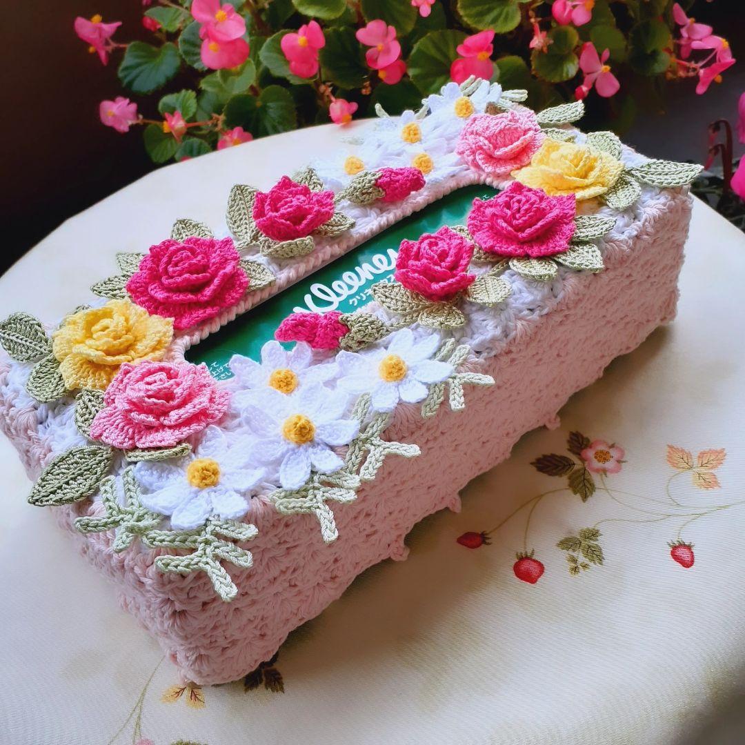 レース編み ティッシュボックスカバー - メルカリ