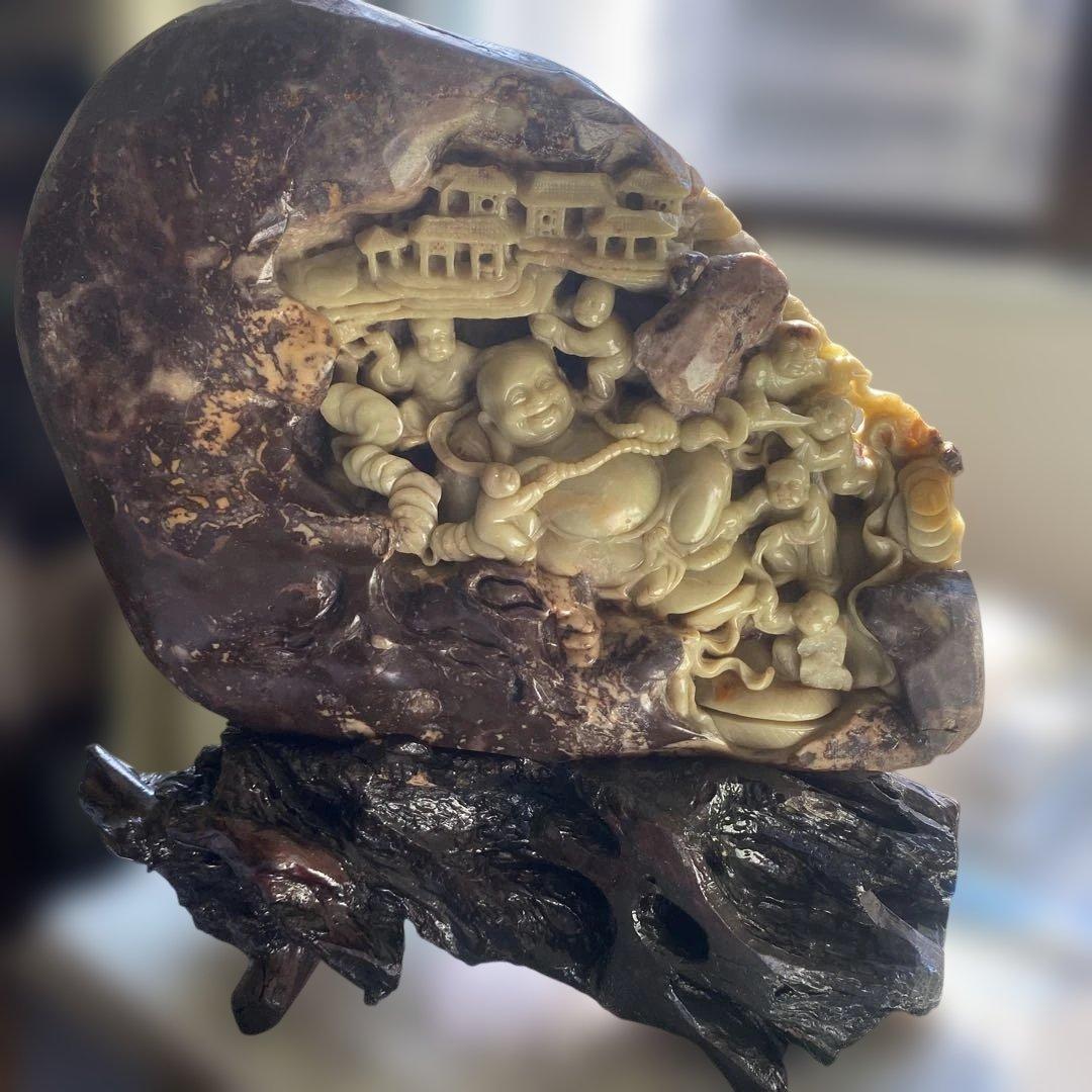 石の置物　骨董品 中国 寿山石 大きなサイズ 非常に重い 10.5kg