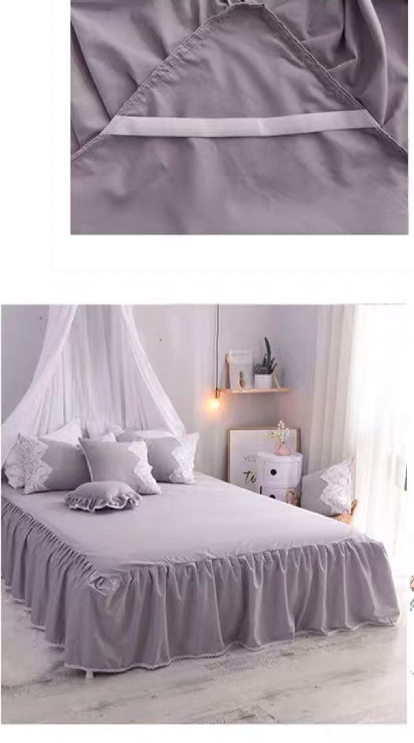 グレー レース付き セミダブルカバーセット