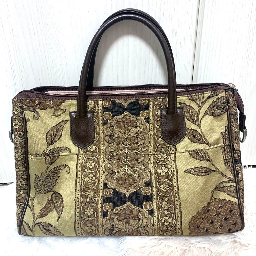 【美品】ゴブラン織り トートバッグ 日本製 花柄刺繍