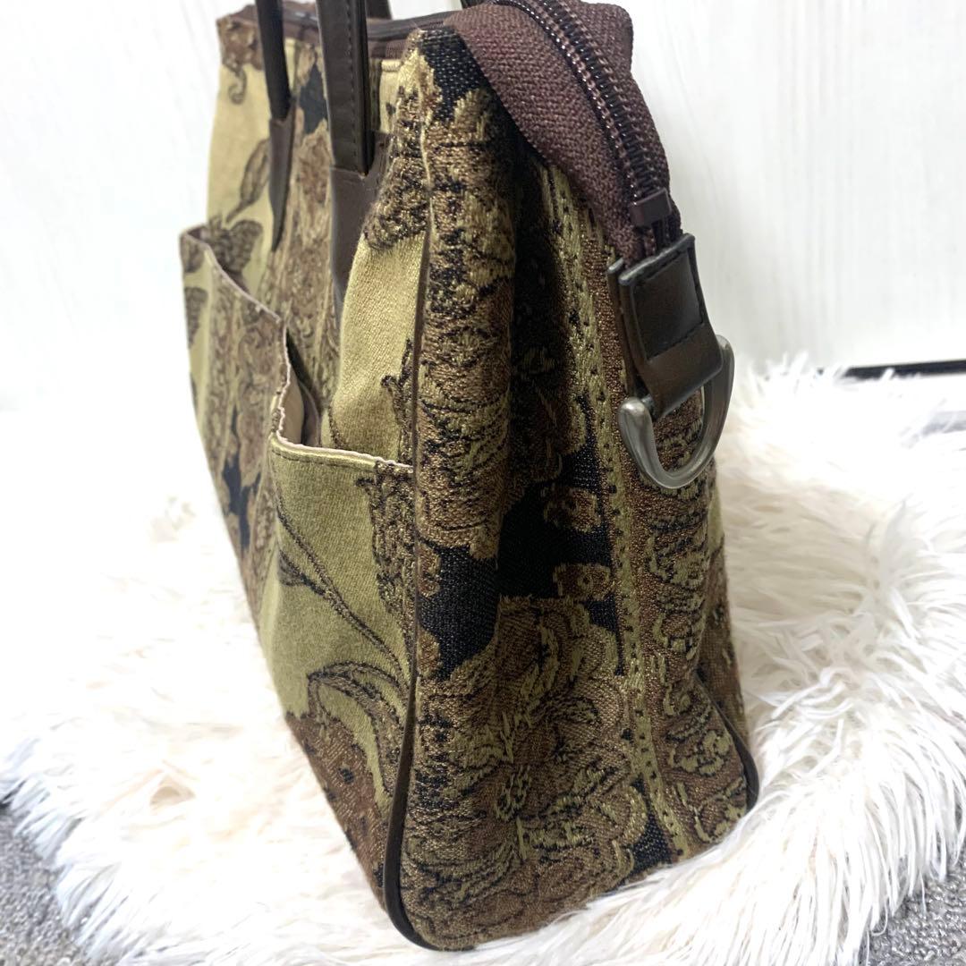 【美品】ゴブラン織り トートバッグ 日本製 花柄刺繍
