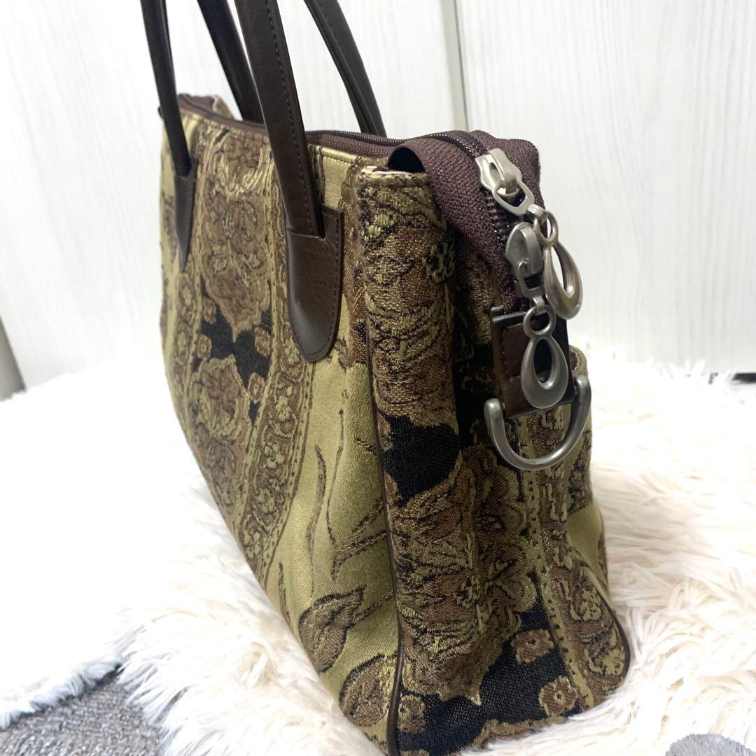 【美品】ゴブラン織り トートバッグ 日本製 花柄刺繍