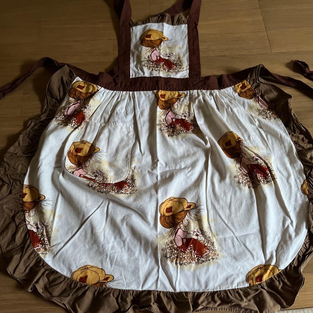 女の子イラスト　ヴィンテージ　　コットンエプロン