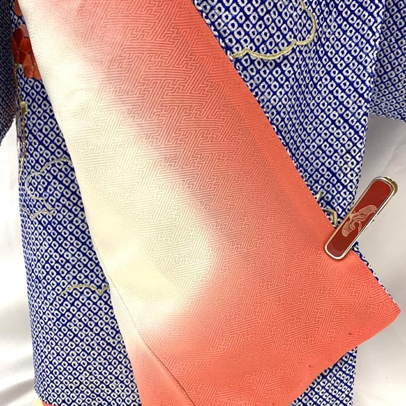 506ag54□七五三 七歳 女児 着物&袋帯 総絞り 総刺繍 御所車□美品