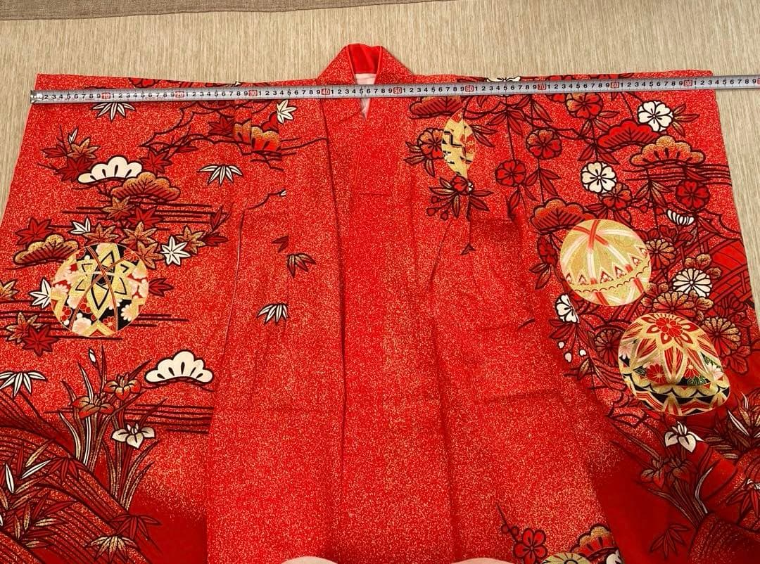 七五三用 赤色 花柄 和風衣装 鞠 着物 襦袢