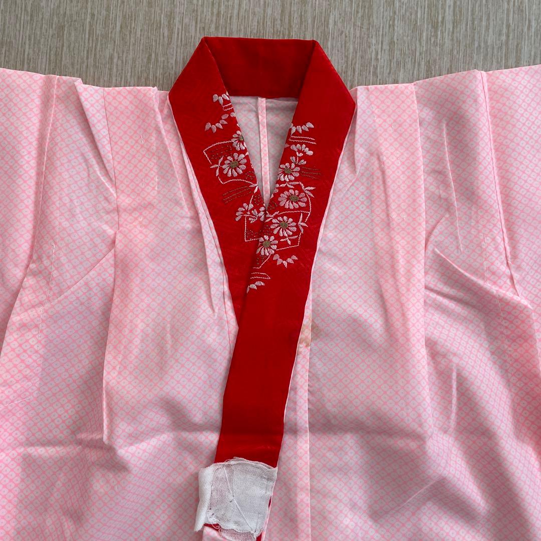 七五三用 赤色 花柄 和風衣装 鞠 着物 襦袢
