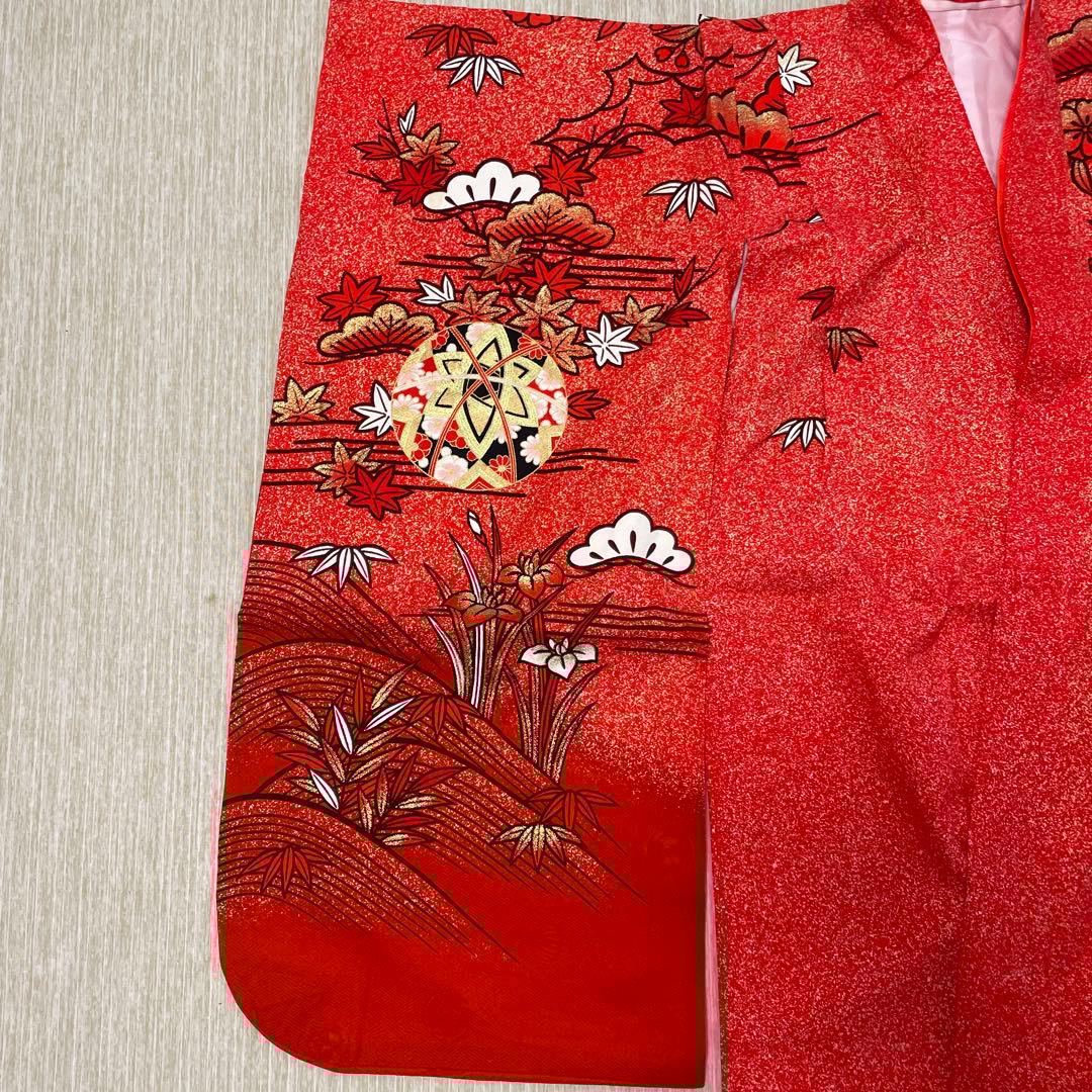 七五三用 赤色 花柄 和風衣装 鞠 着物 襦袢