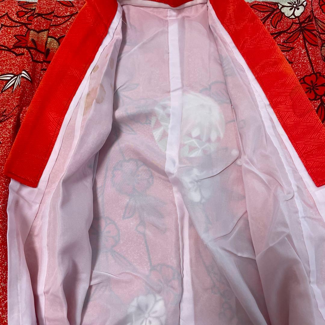 七五三用 赤色 花柄 和風衣装 鞠 着物 襦袢