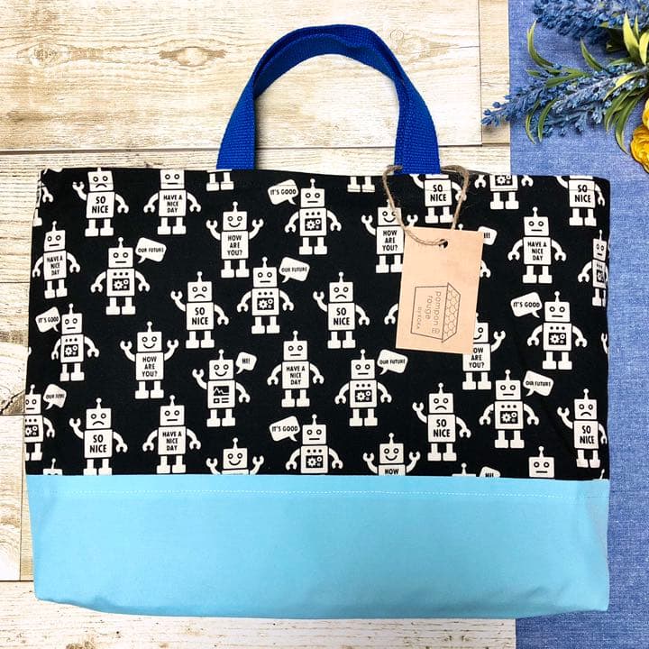 帆布とスモーキーブルーフリルのトートバッグ風入園入学グッズオーダー