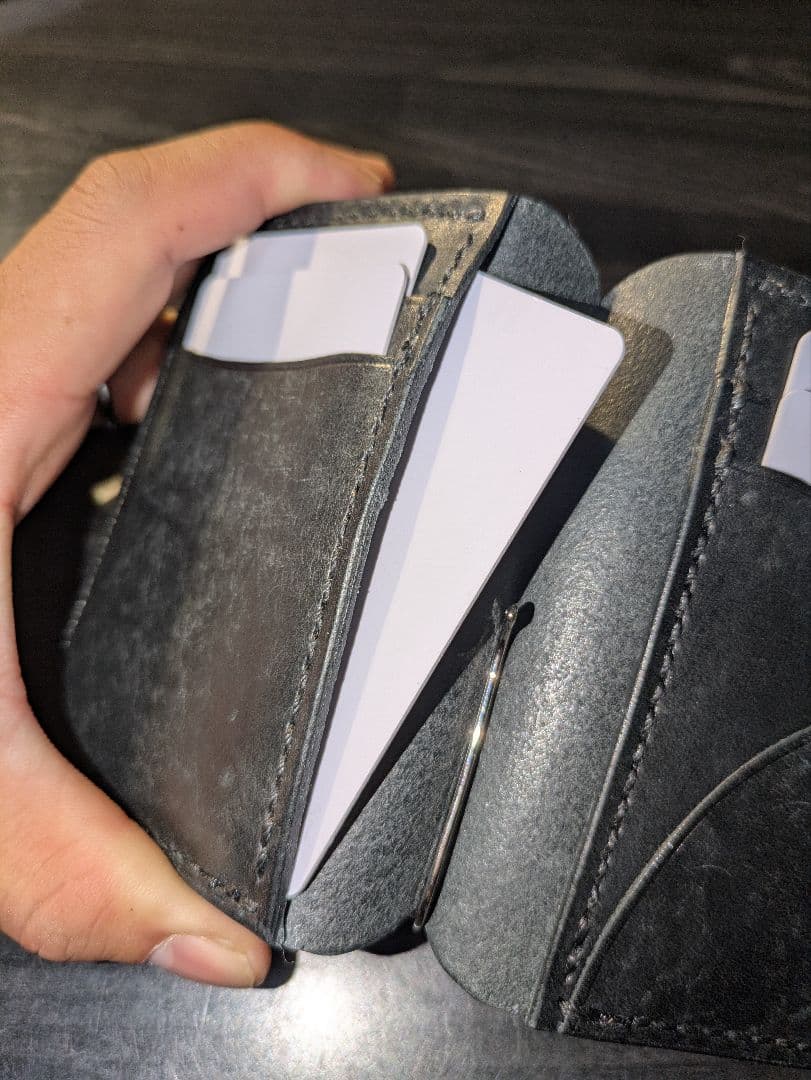 本革 マネークリップ式 ミニ財布 コンパクト 総手縫 ハンドメイド 革財布