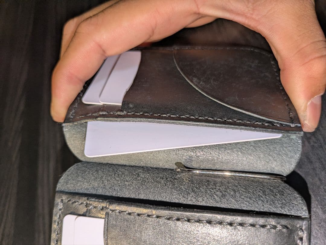 本革 マネークリップ式 ミニ財布 コンパクト 総手縫 ハンドメイド 革財布