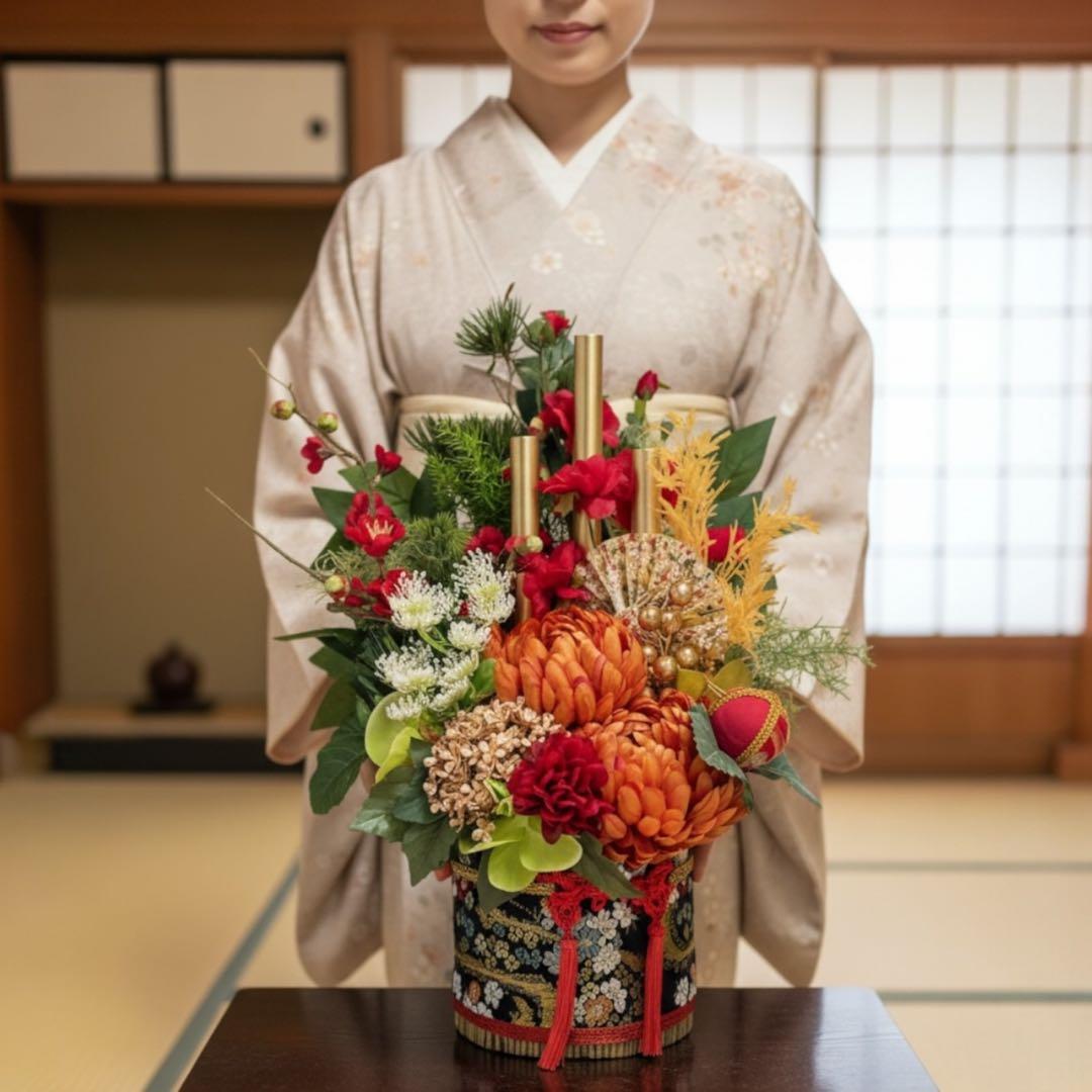 和モダン門松 M｜可憐な花々と竹が奏でる、モカアンドマルシェの迎春アレンジ