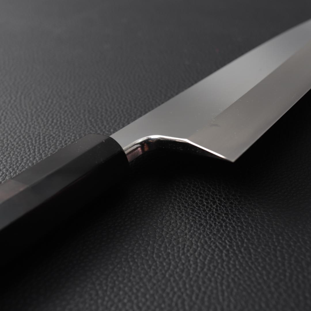 10744鏡面仕上げ 出刃包丁 6寸 刃渡り180 刺身包丁 黒檀黒水牛角八角柄