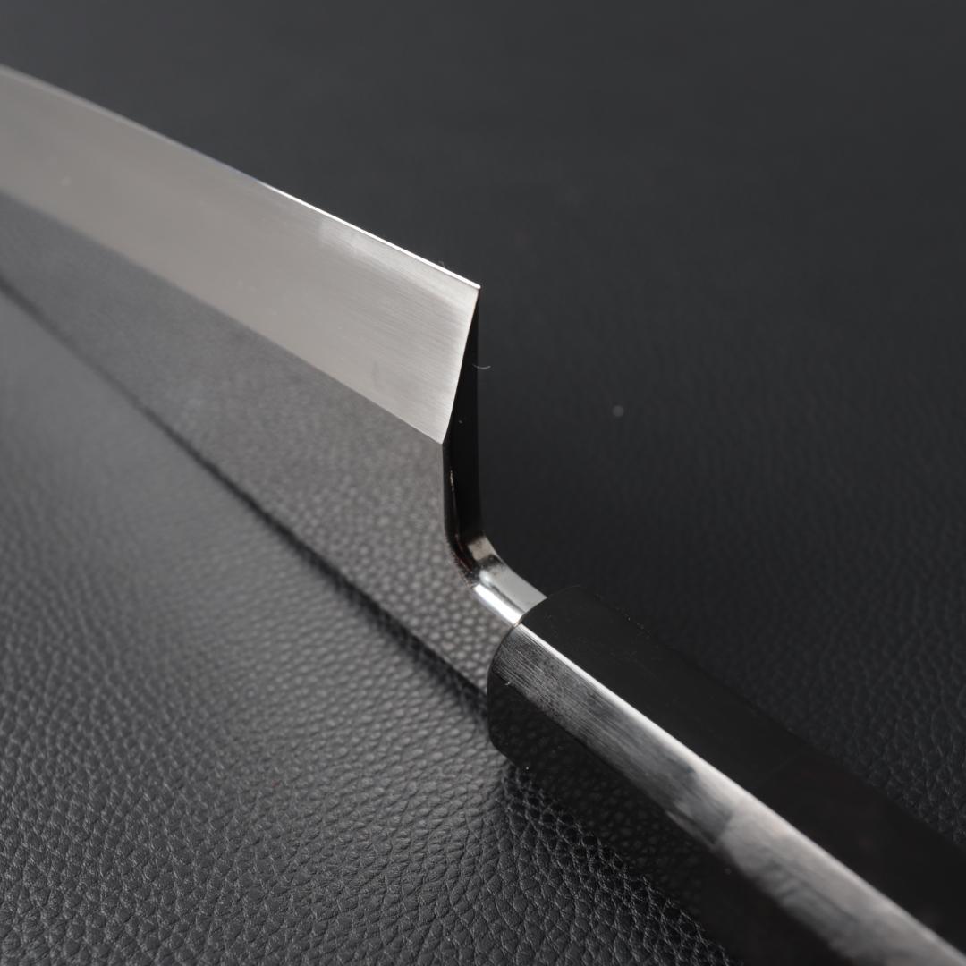 10744鏡面仕上げ 出刃包丁 6寸 刃渡り180 刺身包丁 黒檀黒水牛角八角柄