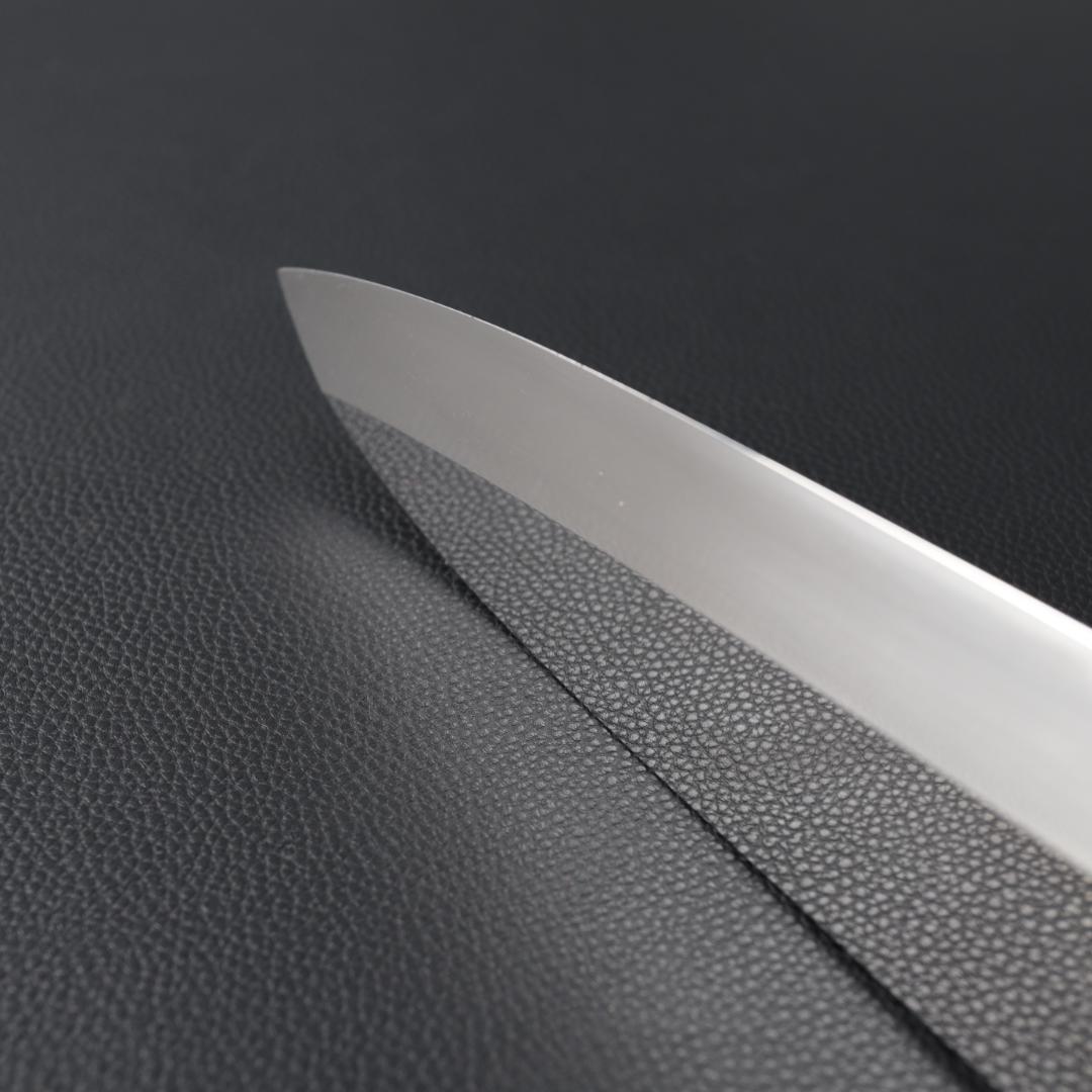 10744鏡面仕上げ 出刃包丁 6寸 刃渡り180 刺身包丁 黒檀黒水牛角八角柄