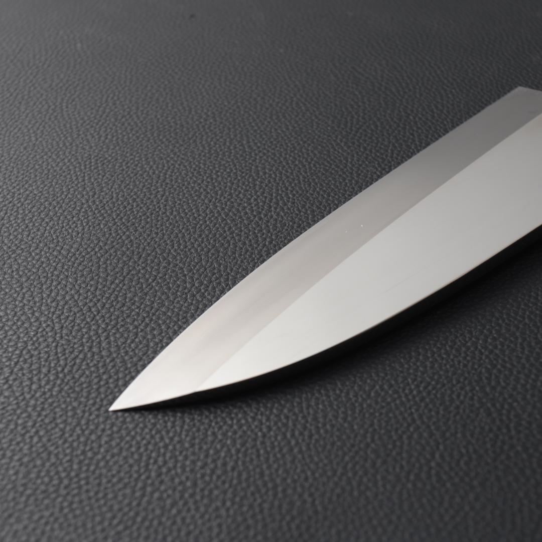 10744鏡面仕上げ 出刃包丁 6寸 刃渡り180 刺身包丁 黒檀黒水牛角八角柄