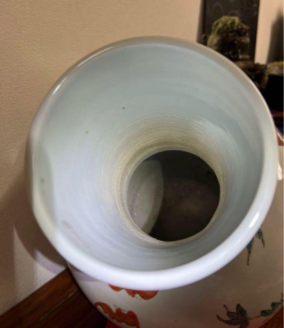 中国 清時代・【大清乾隆年製】・在銘 九個もも特大花瓶 粉彩天球瓶