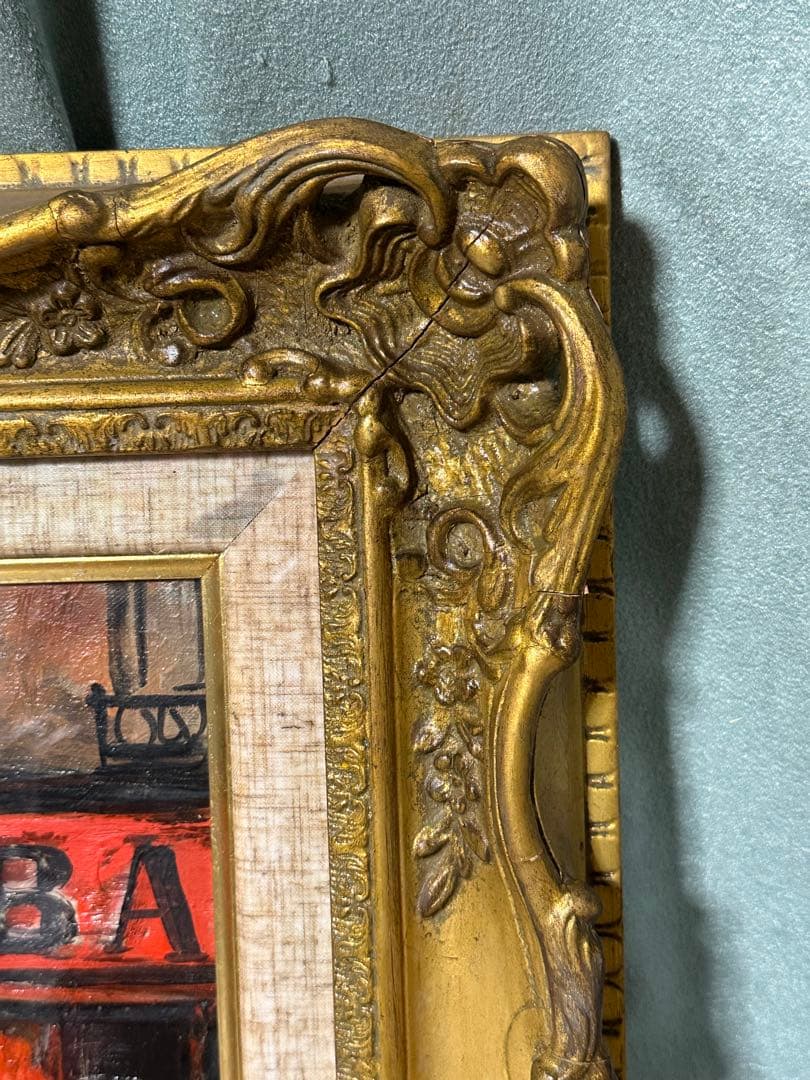 有名作家作品の気がします　外国街の街風景 油彩画 豪華デザイン額縁　絵画　美術品