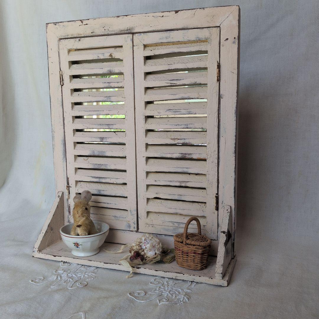 ルーバーミラー アンティーク調 ウォールミラー シャビー