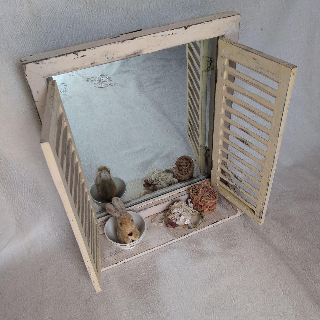 ルーバーミラー アンティーク調 ウォールミラー シャビー