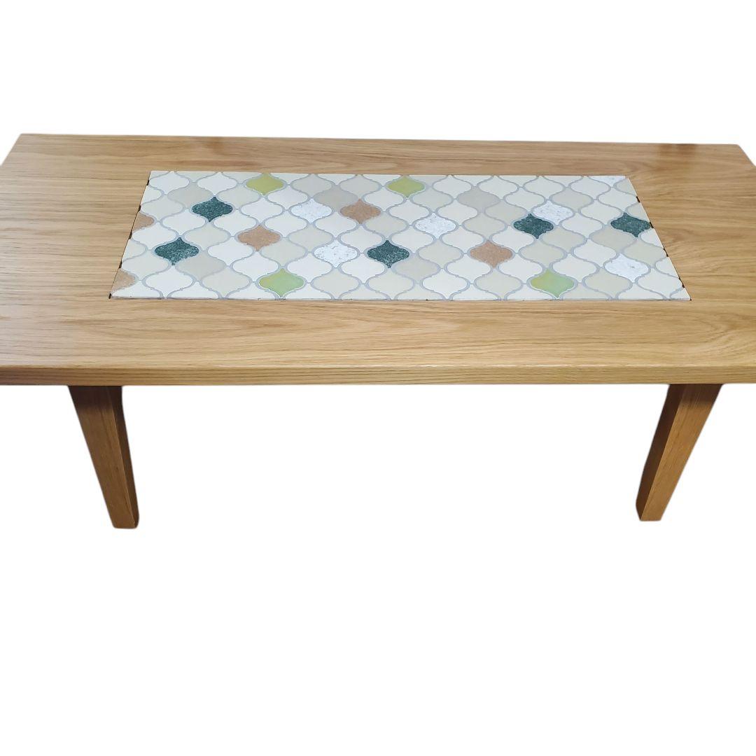 希少 アンティーク レトロ 美品 タイル テーブル 幾何学 模様 木製