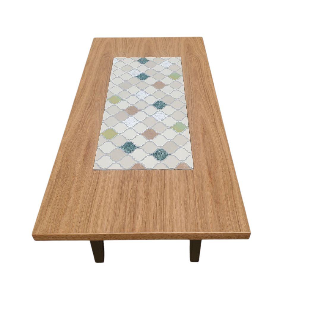 希少 アンティーク レトロ 美品 タイル テーブル 幾何学 模様 木製