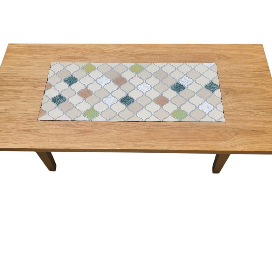 希少 アンティーク レトロ 美品 タイル テーブル 幾何学 模様 木製