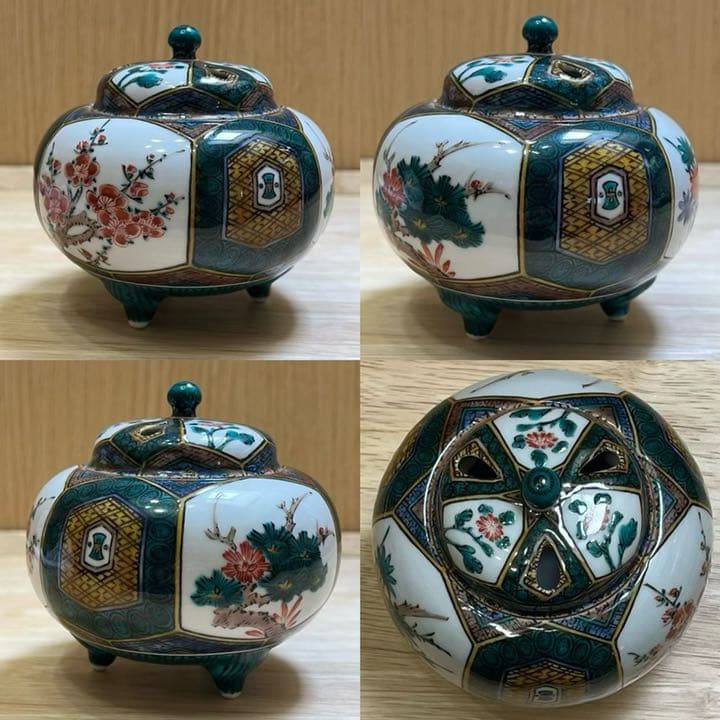 九谷焼 三代三ツ井為吉造 亀甲松竹梅 香炉