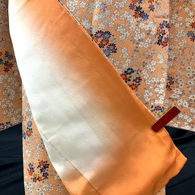 508ag25□七五三 七歳 女児 着物&丸帯 小花柄 淡いオレンジ□美品