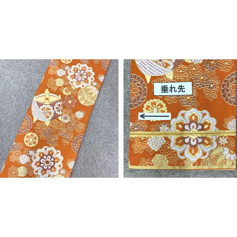 508ag25□七五三 七歳 女児 着物&丸帯 小花柄 淡いオレンジ□美品